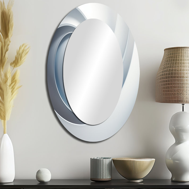 White Orbiting Overture Spiral - White Oval Wall Mirror Decor, 36" x 24"