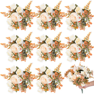 8 pièces pivoines, bouquet de fleurs artificielles, hortensias artificiels, fleurs en vrac, centre de table, arrangement, fleurs d'automne pour fête de mariage, décoration pour femmes, cadeau de mère (champagne)