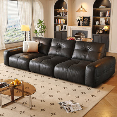 Black Genuine Leather Modular Sofa cushion Fourseat
