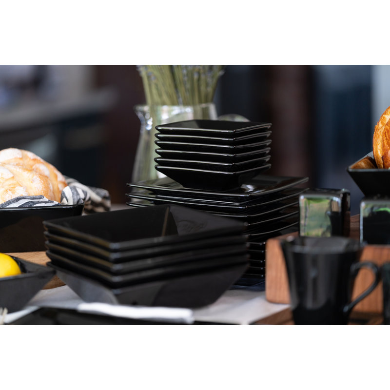 Ten Strawberry Street 45 Piece Stoneware Dinnerware and Serveware Set  Service for Black