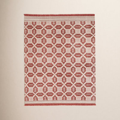 Caden Red White Hand-Knotted Geometric Rug