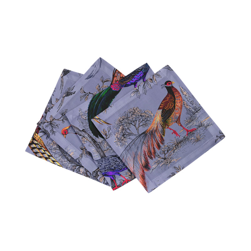 Pheasant Fall Sauvage Cotton Sateen Cocktail Napkins, Silver