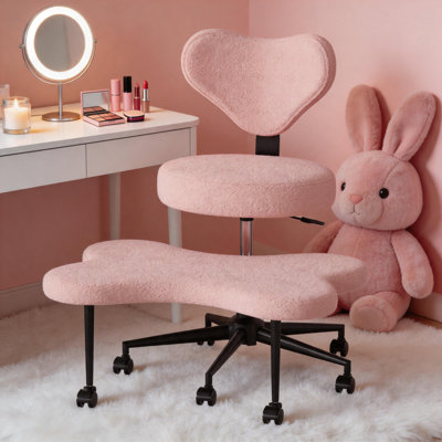 Olamide Ergonomic Cross-Legged Swivel Office Chair, Pink Desk Chair Adjustable Height Meditation Chair with Back Support, Office/Home Chair