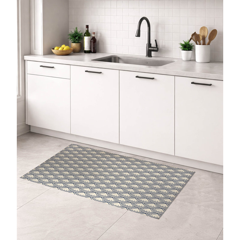 Holmer Geometric Polyester Kitchen Mat, Rectangle 4' x 6', Deep Navy Geometric