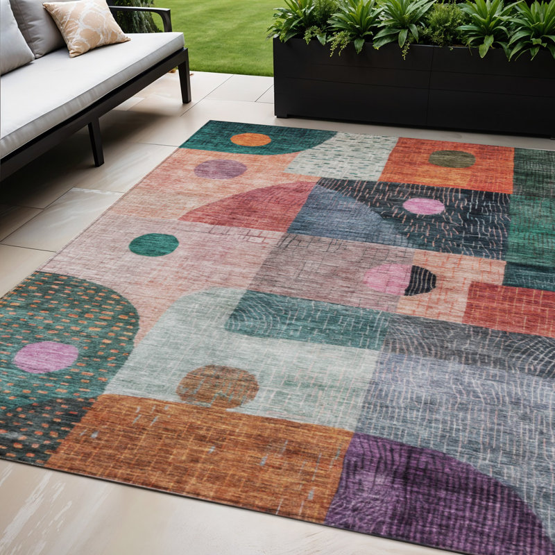 Tapis extérieur lavable géométrique mauve et vert orange 5 pi x 8 pi