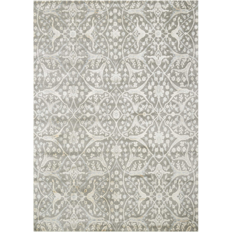 Hyeon Viscose Damask Indoor Rug, Rectangle 5'3" x 7'5"