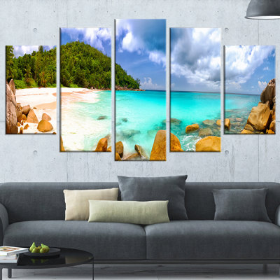 « seychellois beach panorama », ensemble de 5 impressions sur toiles tendues