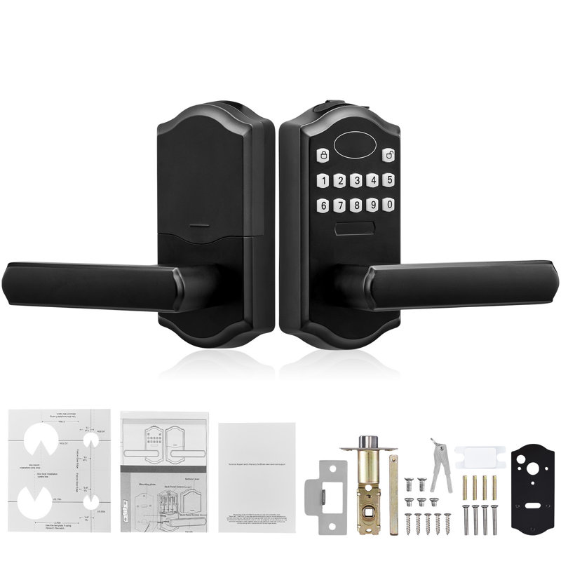 Keyless Entry Door Lock, 5.63 x 2.76 in, Electronic Keypad Entry Lever, Password and Key Unlock Combination Door Lock, Auto-Locking Keypad Door Lock with Deadbolt for Front Door, Matte Black