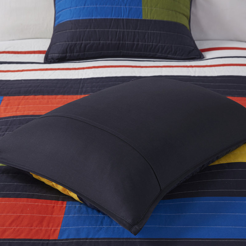 Morris Cotton Stripe Printed Quilt Set, Full Quilt + 2 Standard Shams