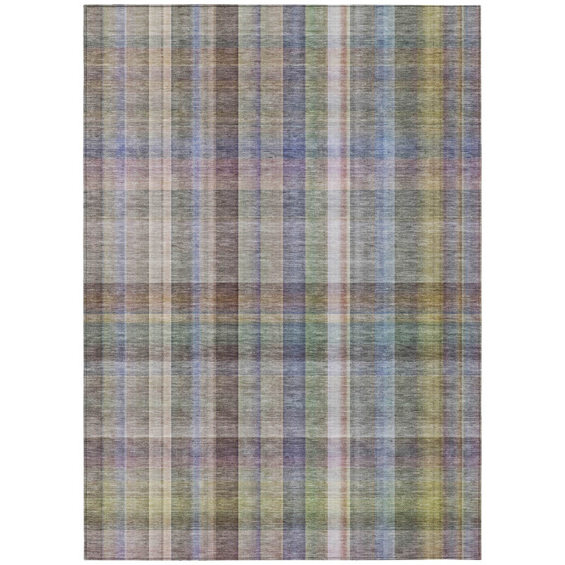 Tapis intérieur lavable antidérapant 9 pi x 12 pi à motif écossais gris