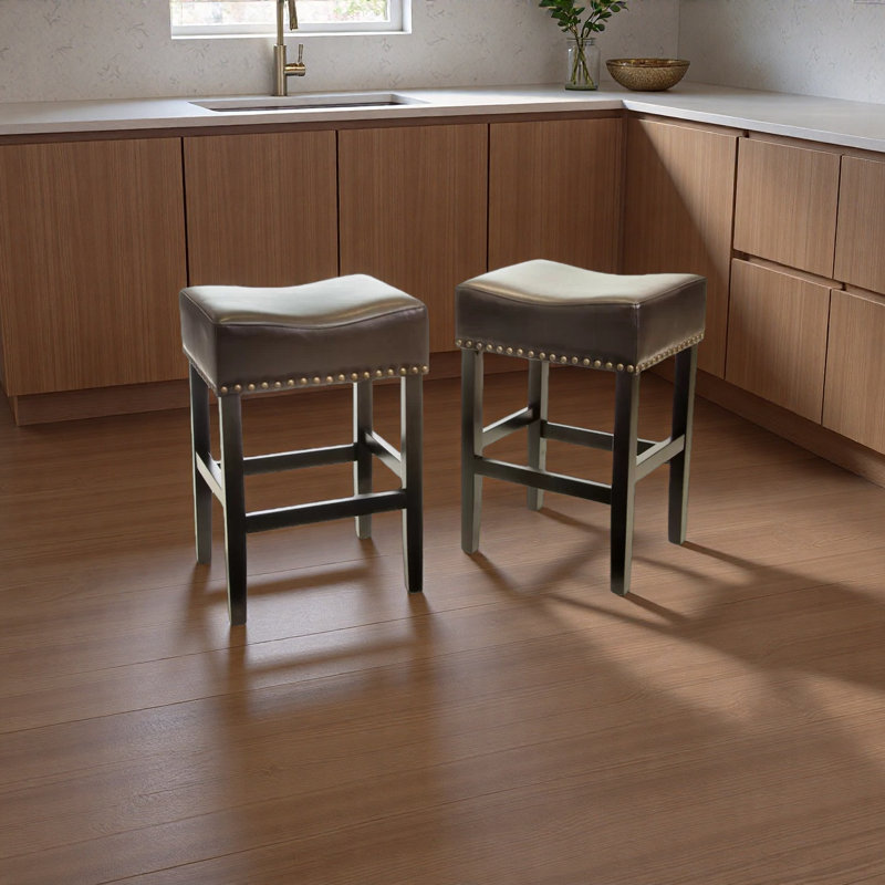 26" Backless Leather Counter Stools, 2-Pcs Set, Brown