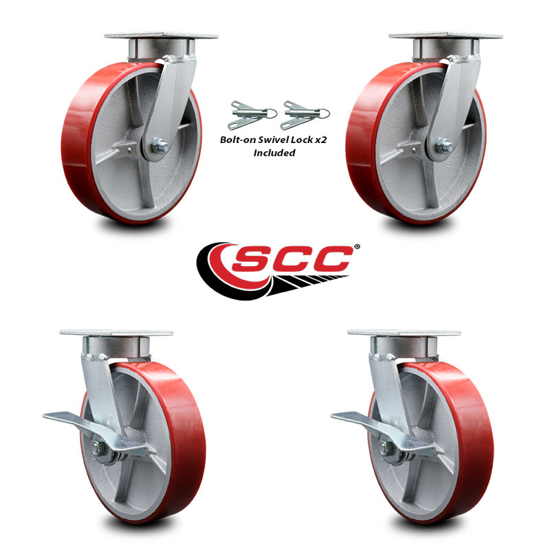 4 Piece Poly on Steel Caster Set, Red