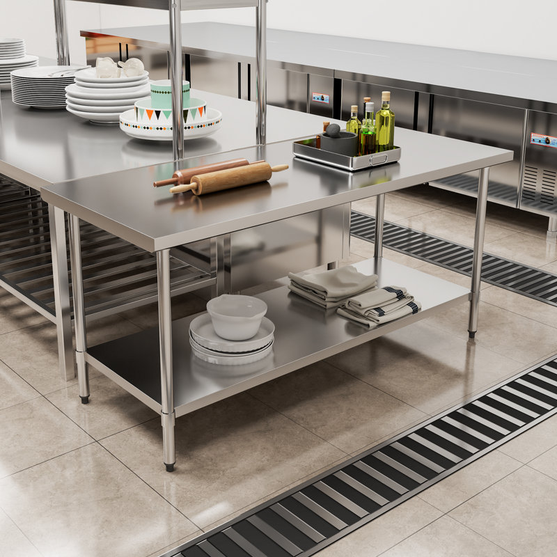 72"Lx 30"W Stainless Steel Commercial Work Table with Adjustable Undershelf, 34" H x 72" L x 30" W