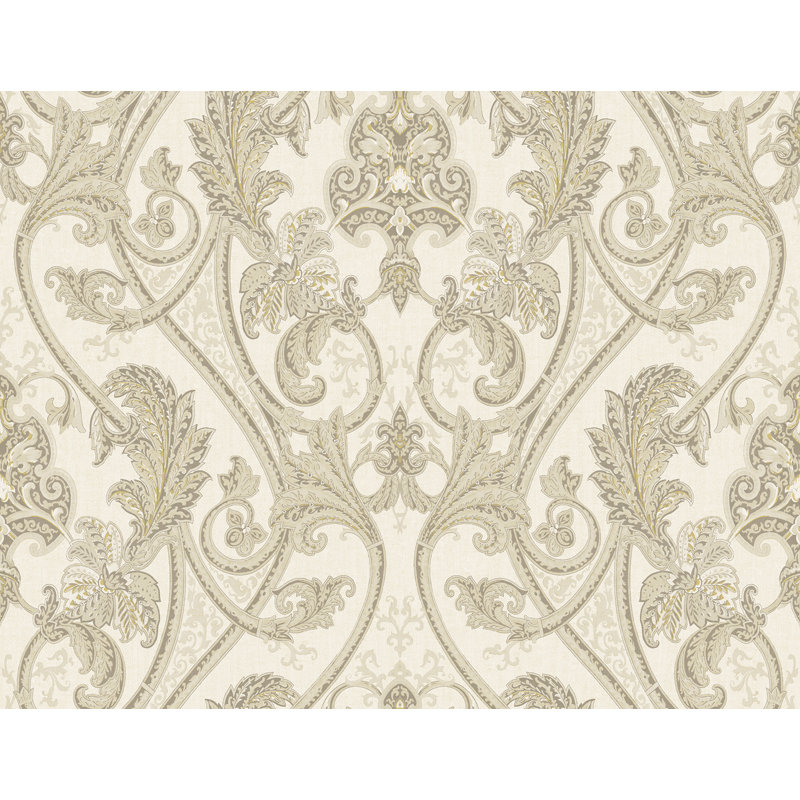  Papier peint à motif damas Longthorpe ivoire et crème, Ivoire métallique/ crème