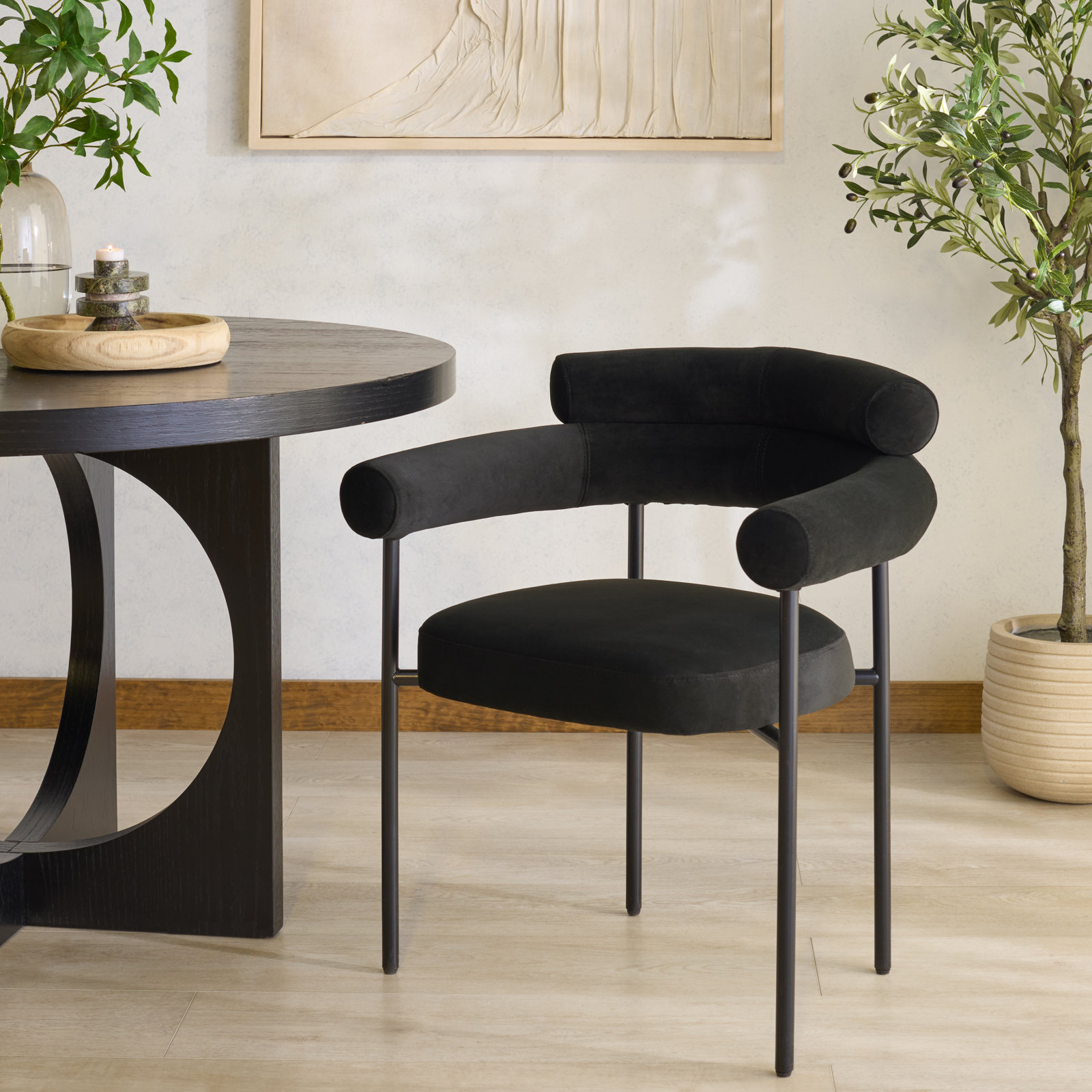 Bellport Curved Back Dining Chair, Black Linen