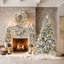 Couronne de Noël enneigée avec guirlande de Noël et sapin de Noël, 3 décorations de Noël enneigées avec lumières DEL chaudes, guirlande de 9 pi, couronne de Noël, arbre de Noël de 6 pi