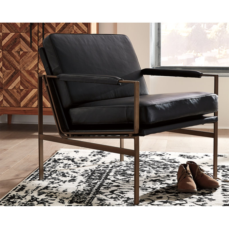 Adalyn 73.66Cm Wide Genuine Leather Armchair, Bronze, Black Genuine Leather
