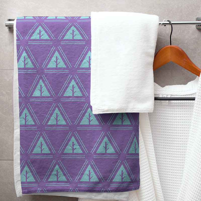 Serviette de bain d’arbre minimaliste classique Barbra, Mauve foncé / bleu sarcelle