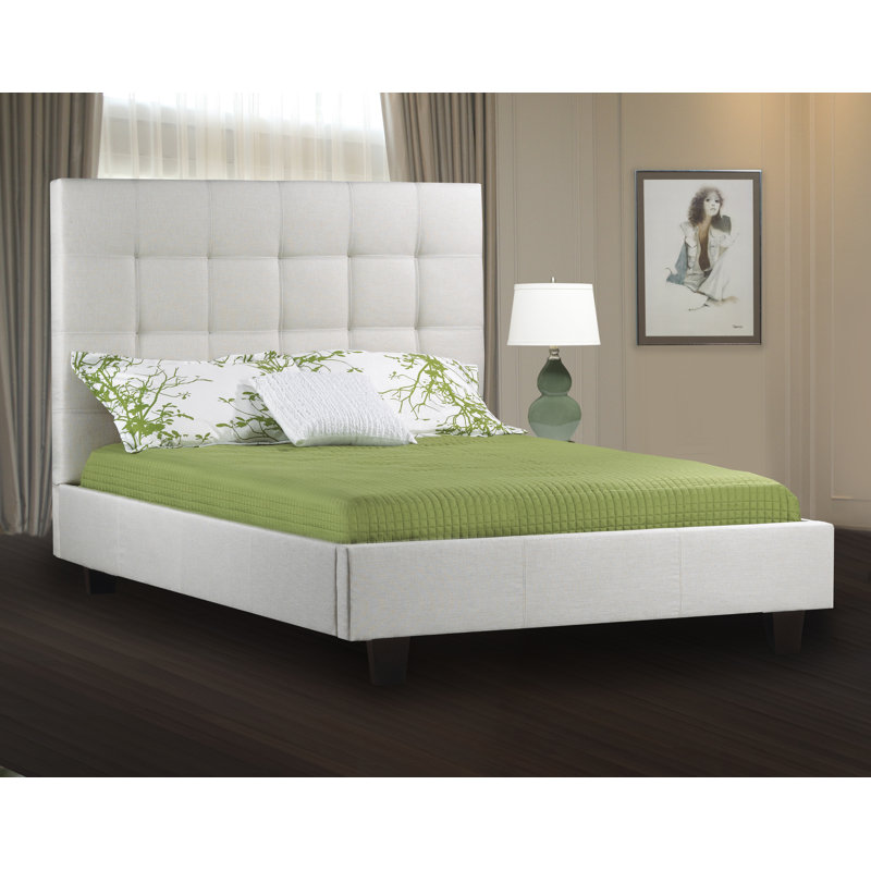 Lit plateforme tapissier Haskins, Lin - Blanc cassé, Très grand, No Storage Included
