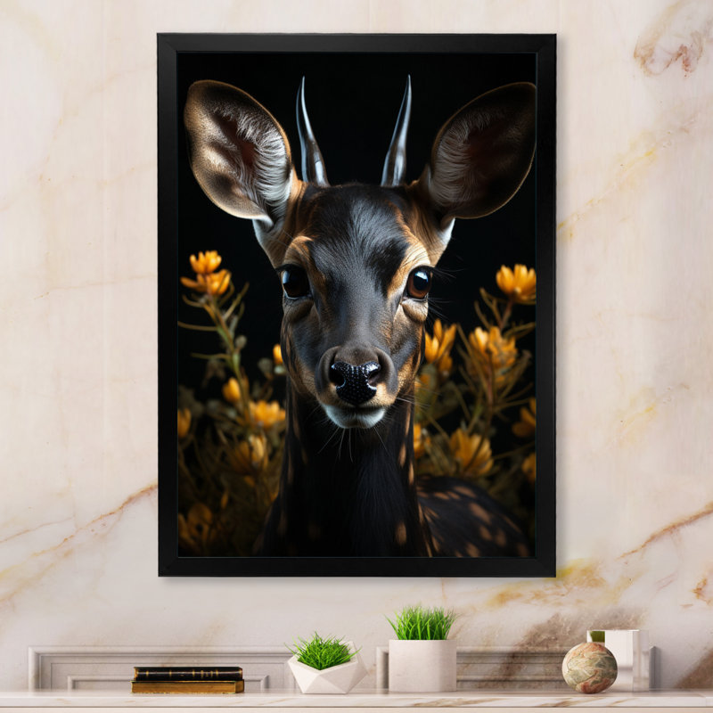 Black Antelope Selfie II - imprimé, Cadre d'angle fermé noir, H 20 po x l 12 po x P 1 po