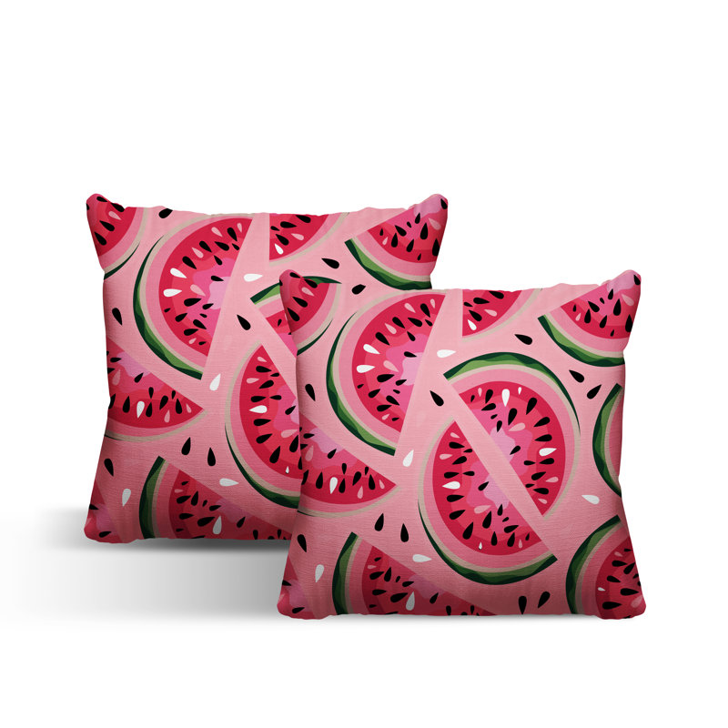 Oreiller carré intérieur / extérieur Yumelon Watermelon, L 19 po x H 19 po, Rose / rouge