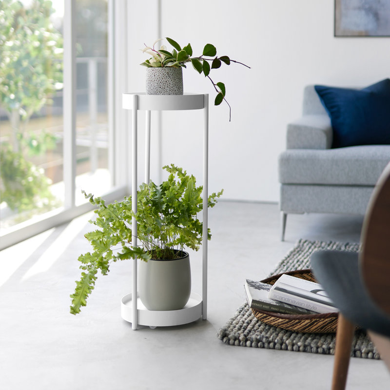 Support pour plante roulante à deux niveaux Yamazaki Home, acier, roues, Blanc