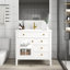 Lavabo de meuble-lavabo autoportant 35,6 po avec éclairage activé par le mouvement et le verre, lavabo intégré à tablettes réglables blanches, verre, lumières, meuble-lavabo, lavabo, système de tablettes