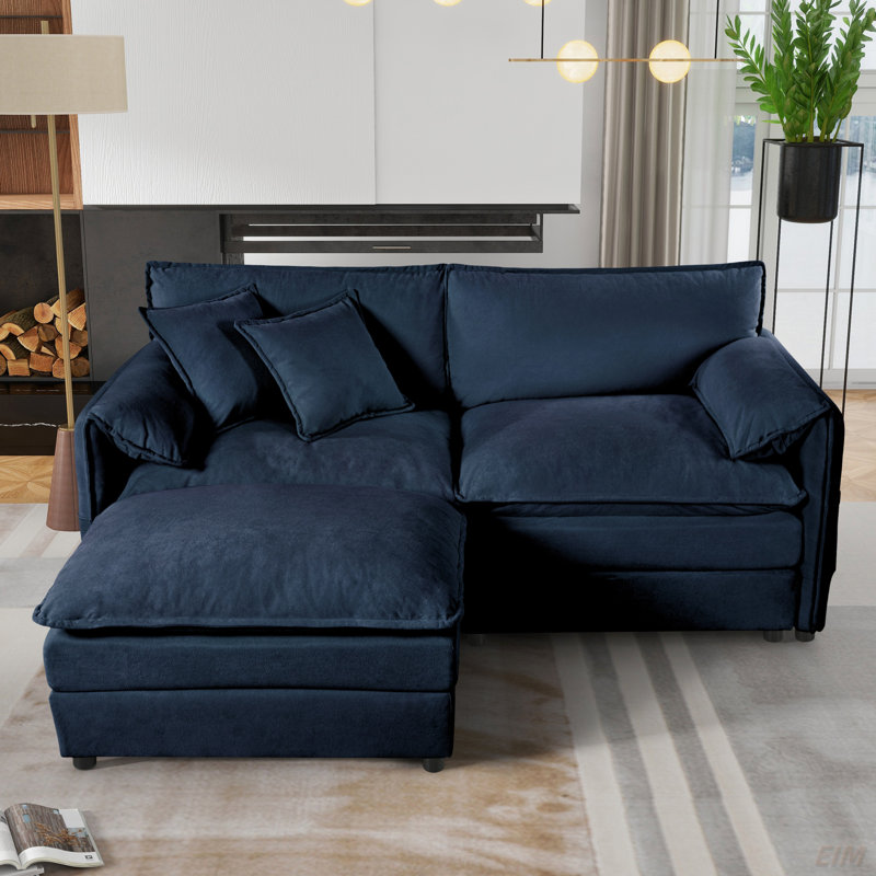 Canapé modulaire rembourré à assise profonde modulaire, Bleu, 33.45" H x 75.59" W x 57.48" D