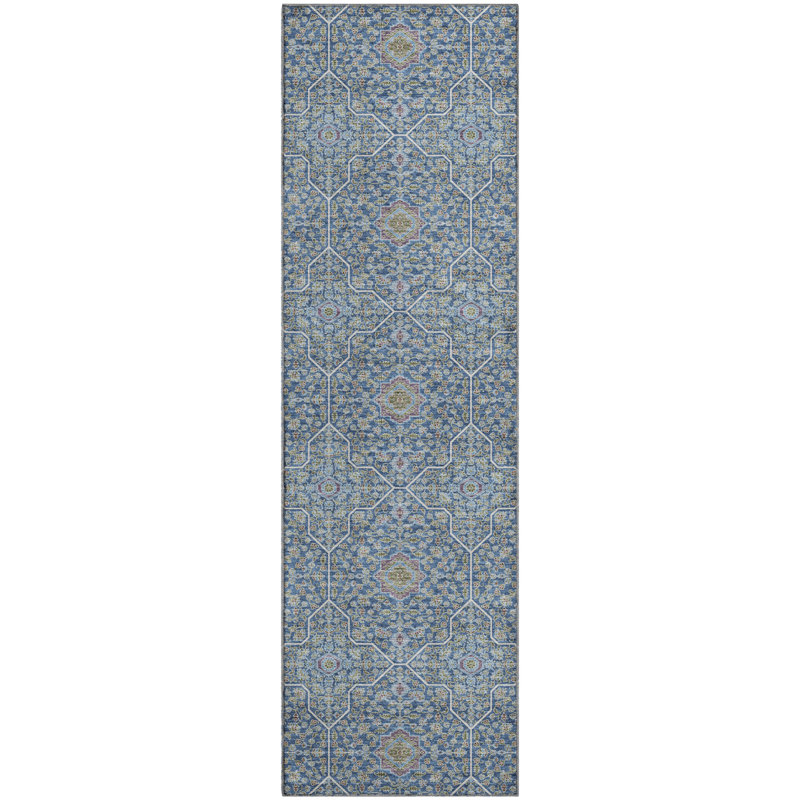Premium Machine Washable Mayfield AMF2409 Oriental Rug, 2'3" x 7'6" Runner, Navy