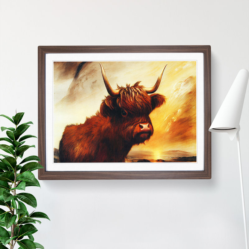 The Iconic Highland Cow - Single Picture Frame Print, 34cm H x 46cm W, Walnut
