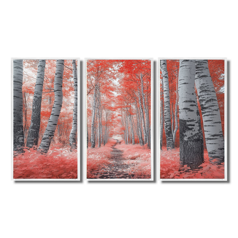 Ensemble de salon d'art mural forêt rouge Panorama I - forêt, Toile encadrée flottée blanche, H 40 po x l 60 po x P 1 po
