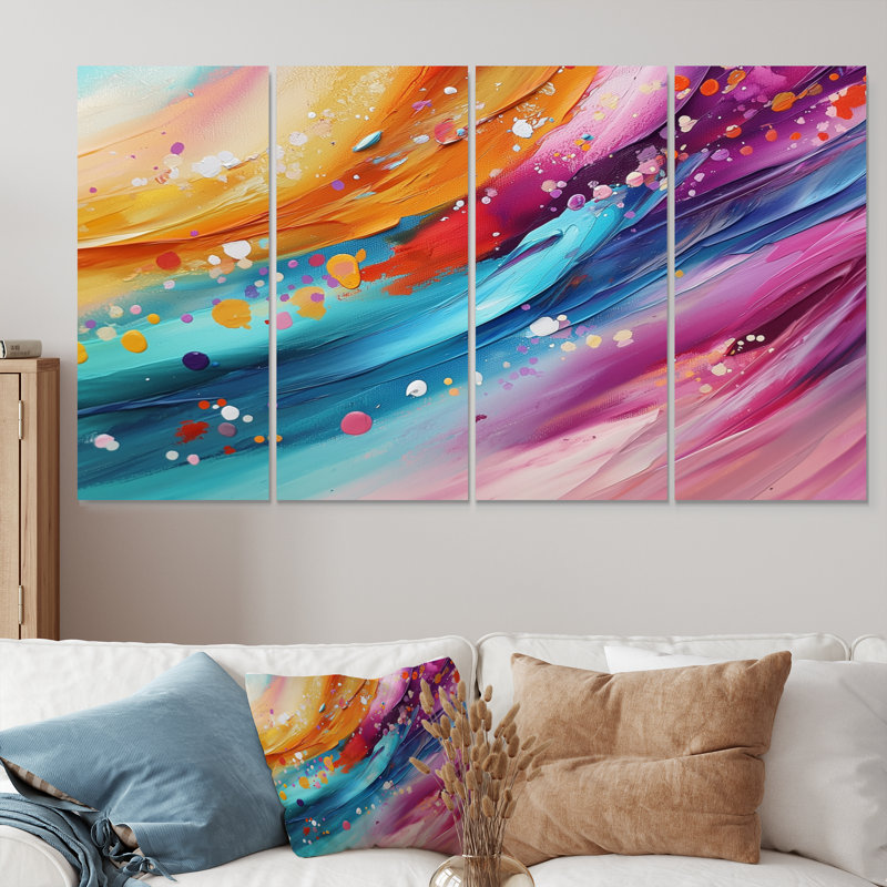Bleu et mauve arc-en-ciel Dram Op Art Fragments I - et art mural - ensemble d'art mural moderne, 4, H 28 po x l 48 po