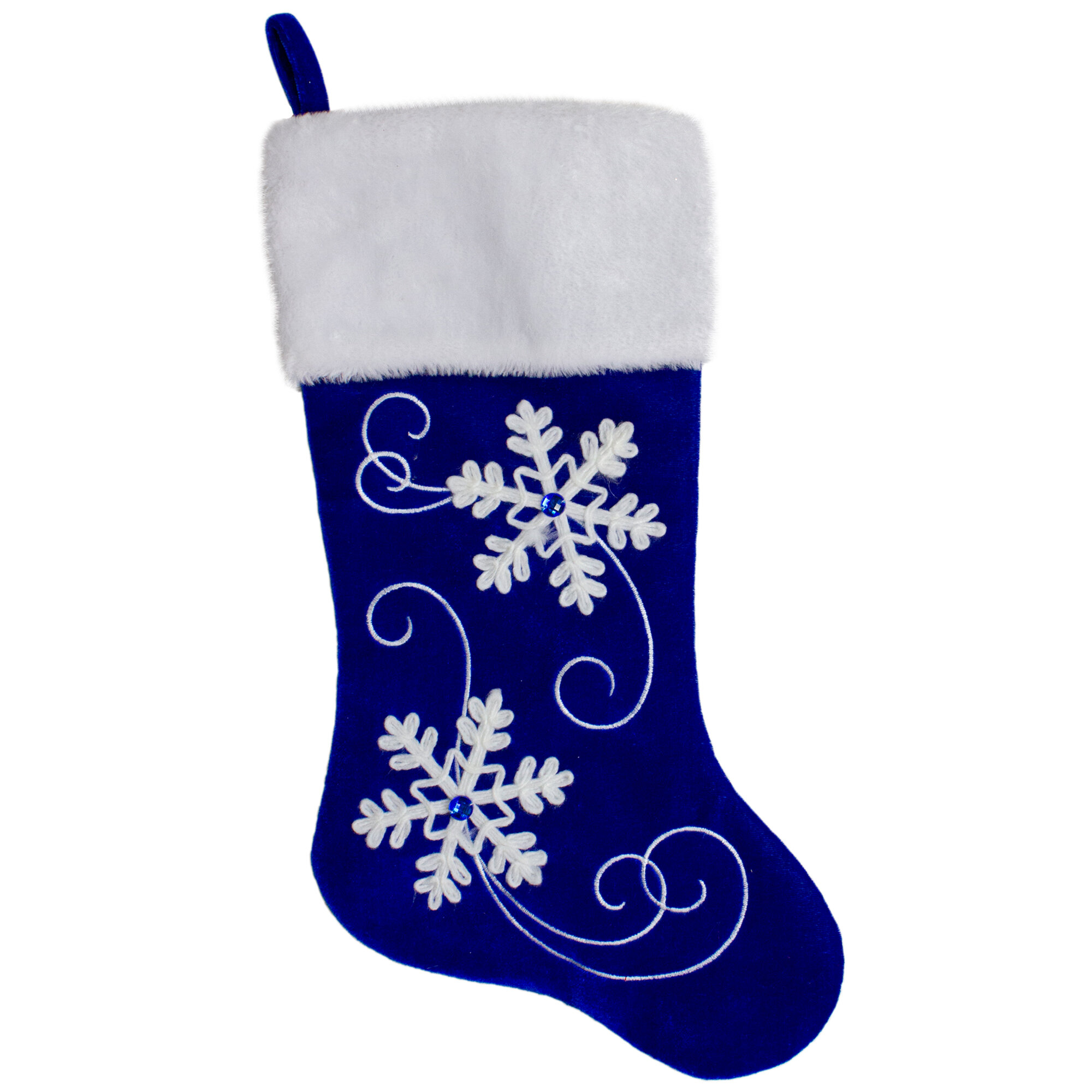 20.5-Inch Royal Blue Velvet and White Snowflake Christmas Stocking