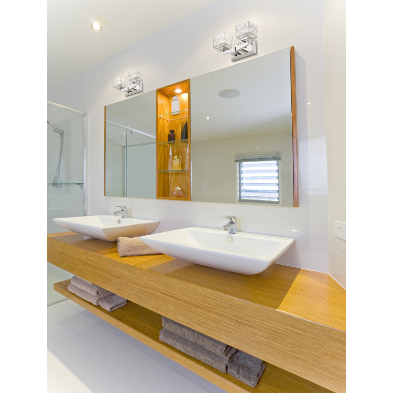 Éclairage pour salle de bain 2 lumières Bechard, Nickel brossé, Oui