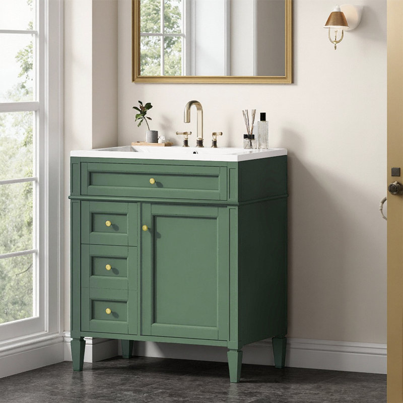 Buffet moderne en bois avec tablettes réglables, Vert/doré