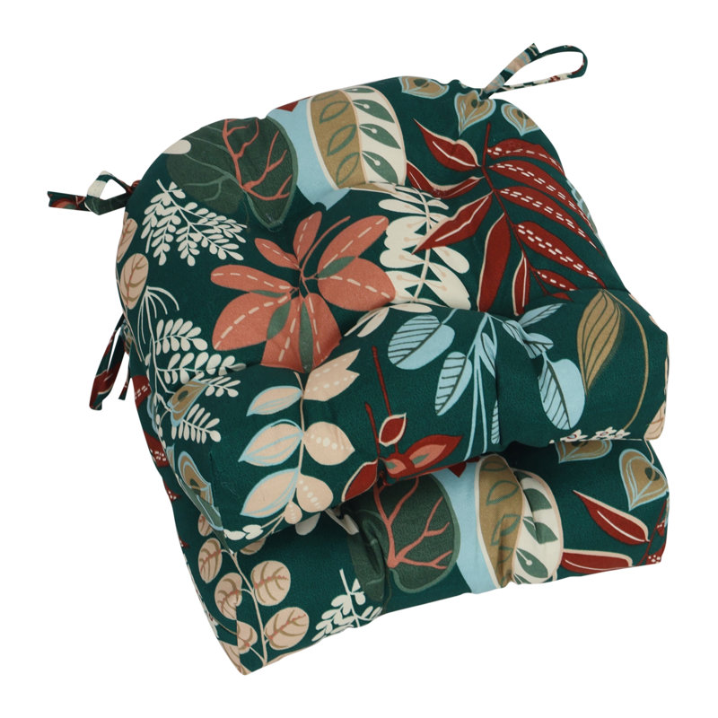 16-Inch Rounded Back Outdoor Tufted Chair Cushions (Set Of 2), Green/Windcrest Spruce Floral