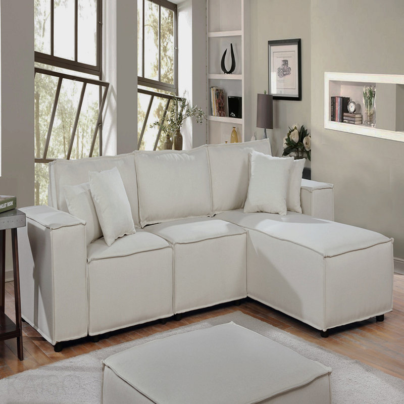 Canapé 104 "avec méridienne réversible en lin beige