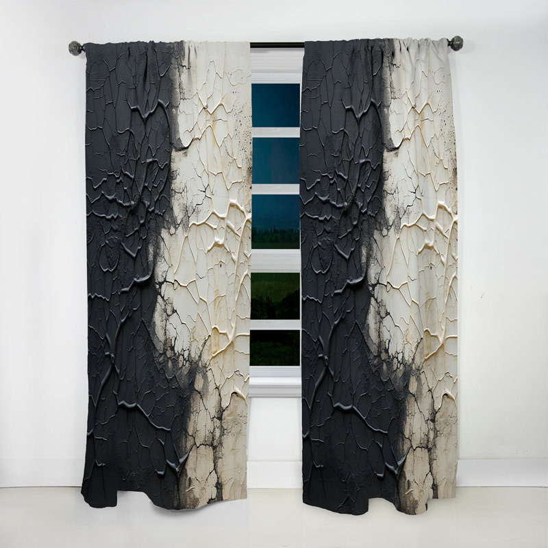 Rideau en velours moderne blanc et noir à motif abstrait - obscurcissant - 1 panneau, L 52 po x L 84 po