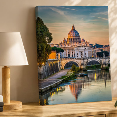 Canvas A Picturesque Sunset View Of St Peter S Basilica In Wall Art Vatican City Framed By The Tiber River The Scene Captures Bringing Canvas Wall Art