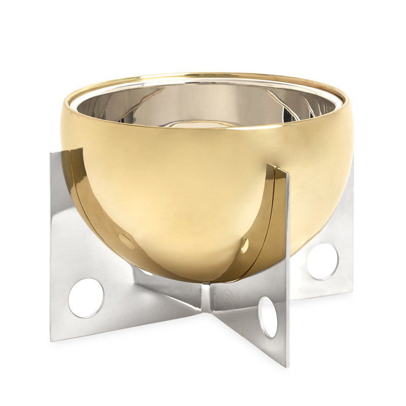 Gold and Silver Spherical Insulated Ice Bucket with Stand