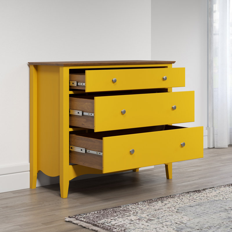 Delrick 3 - Drawer Chest of Drawers, Yellow/Brown