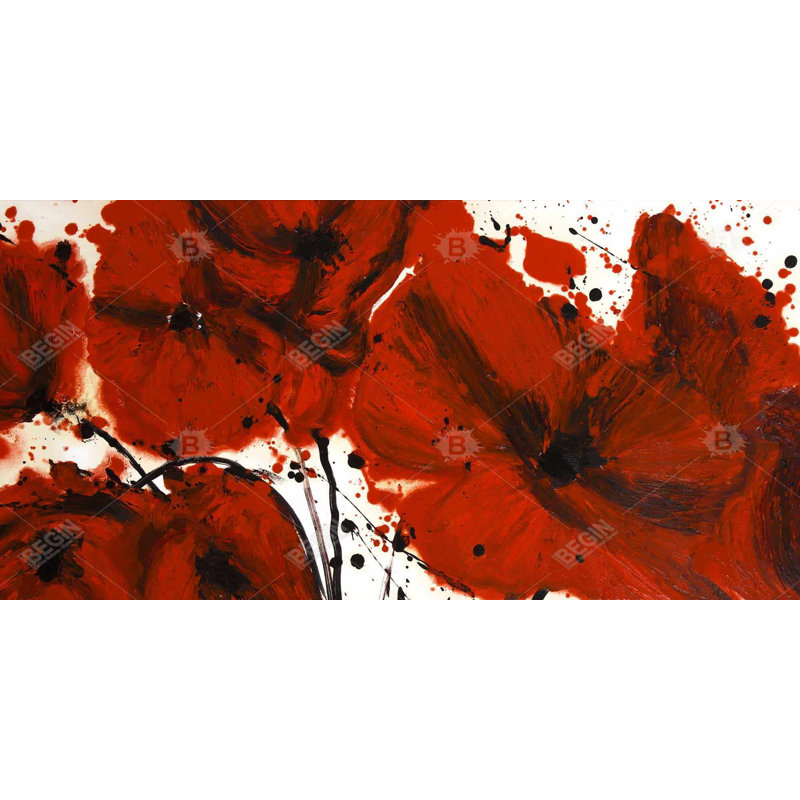 Abstrait champ de fleurs rouges - Toile florale pour la décoration intérieure