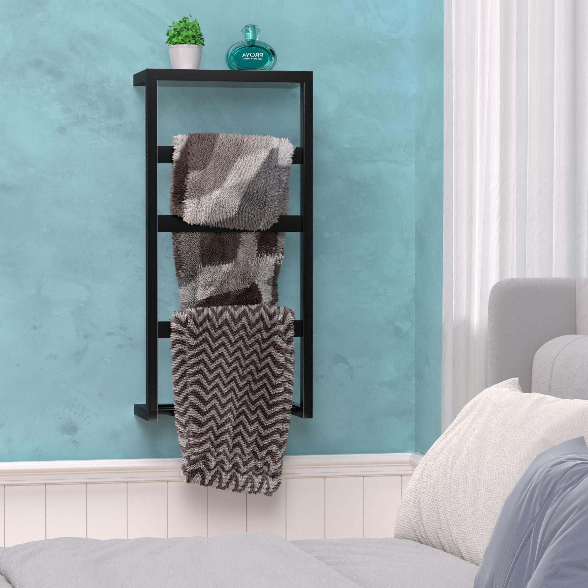 Latitude Run® Bamboo Wall Blanket Ladder with 4-Tier Towel Racks and ...