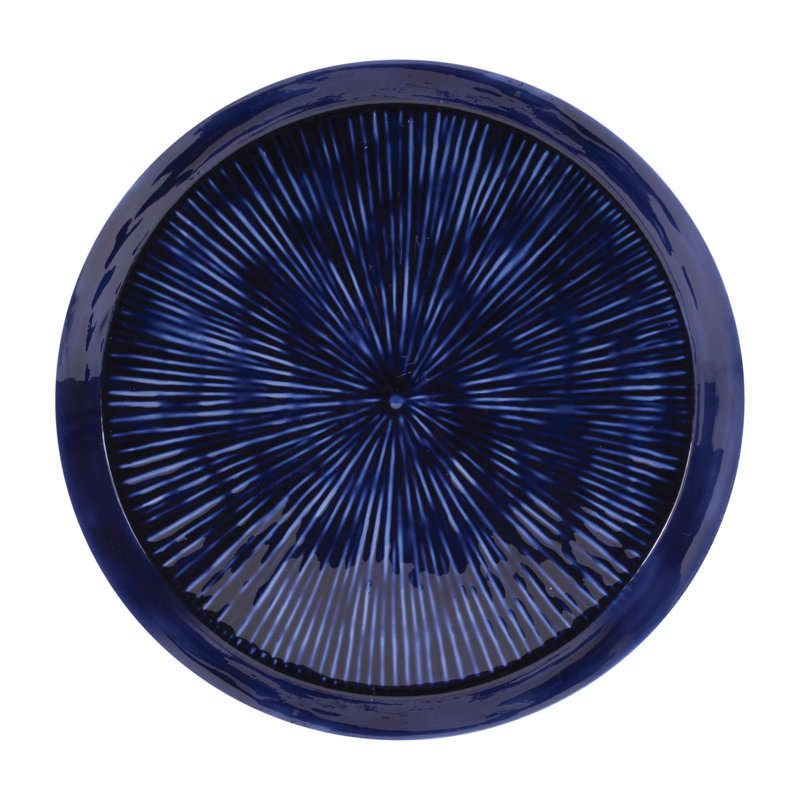 Plateau rond en métal gravé 13,5 po, Bleu