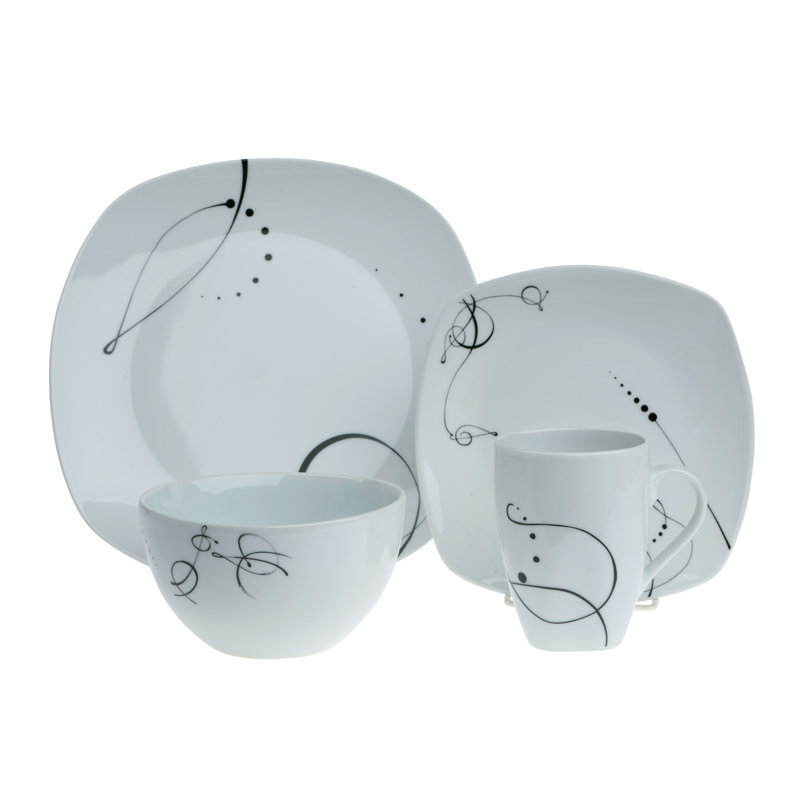 Pescara White Porcelain Square Dinnerware Set, Service for 4