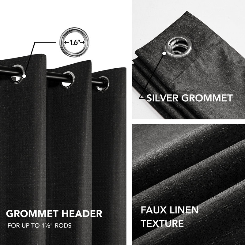 Lompoc 100 Percent Blackout Light Weight Curtain Panels, Black, 52" W x 72" L