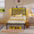 Hana Bed Frame with Headboard &  LED Lights, Metal Slat Bed with Charging Station-45304186-45304187
