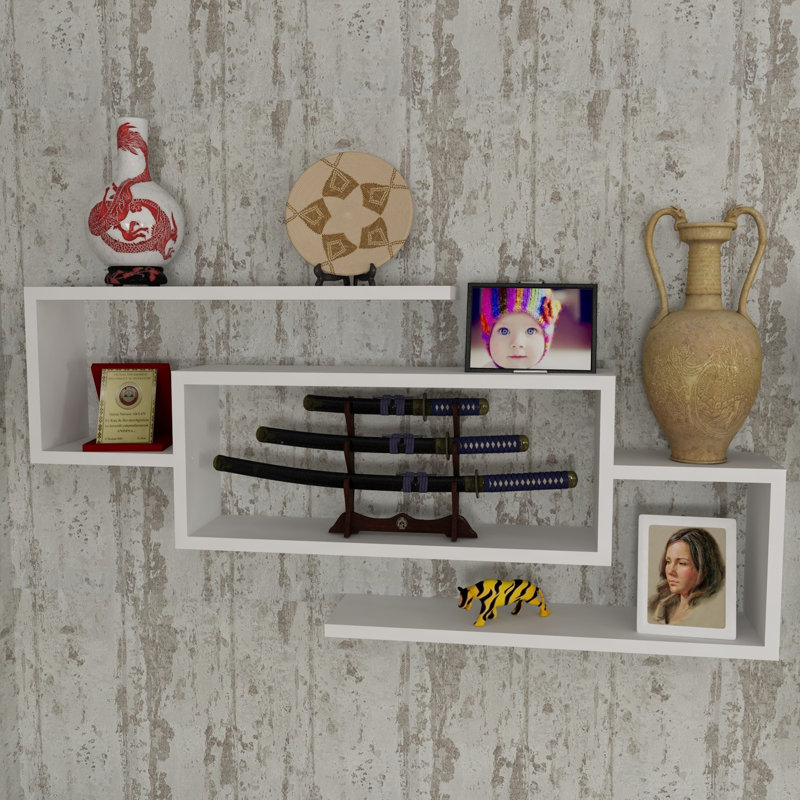 Micheil Modern Wall Shelf, White, 40.6 x 18.9 x 5.7 inches | 100% Melamine Coated Particle Board, Thickness: 0.7 inches | Numerous Shelves, Wall-Mountable Design | Perfect for Home Decor & Storage Solutions