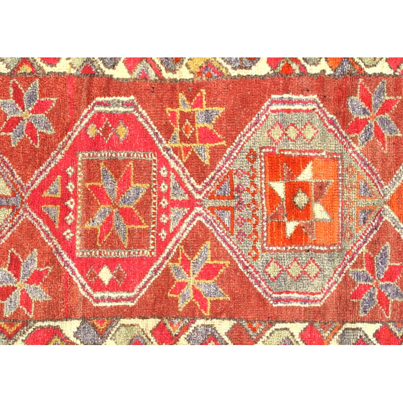 Tapis unique en laine noué à la main de style années 1960 de 2 pi 10 po x 10 pi 9 po en orange / gris / jaune