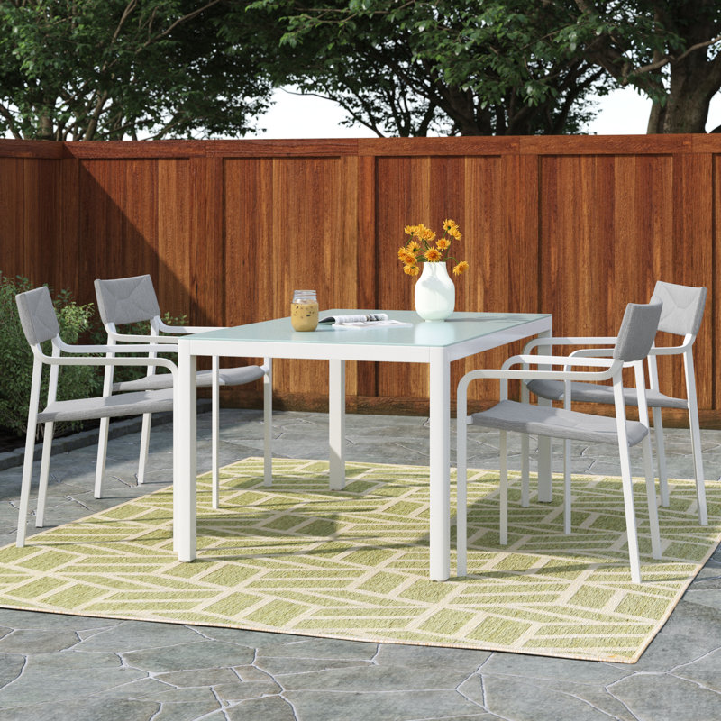 Ensemble repas d'extérieur en aluminium avec 4 chaises empilables Raleigh, Gris